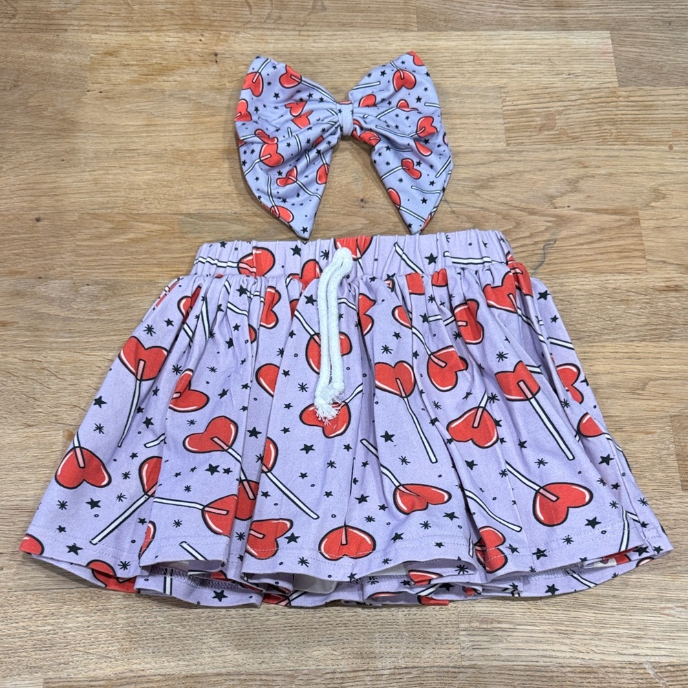 Cheeky Plum Heart Lollipop Skort and Bow